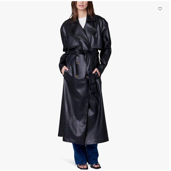 Blank NYC Black Faux Leather Trench Coat - Picture 1 of 7
